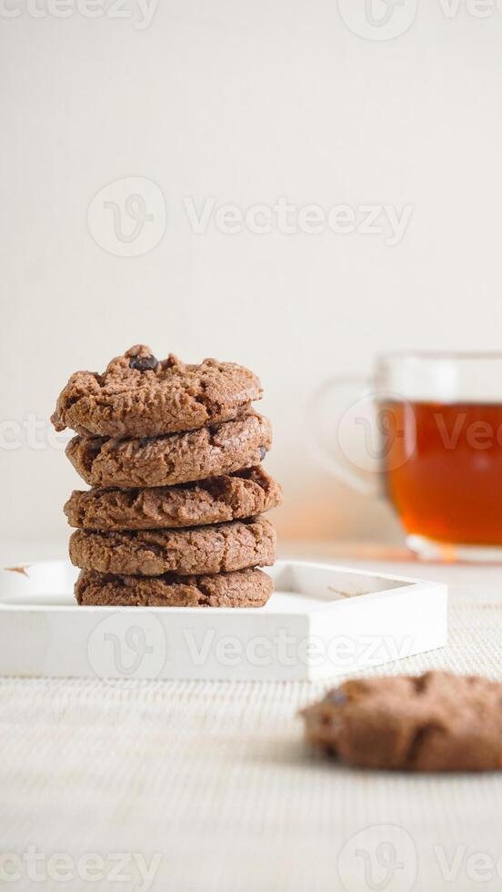 chocolate cookies and tea photo