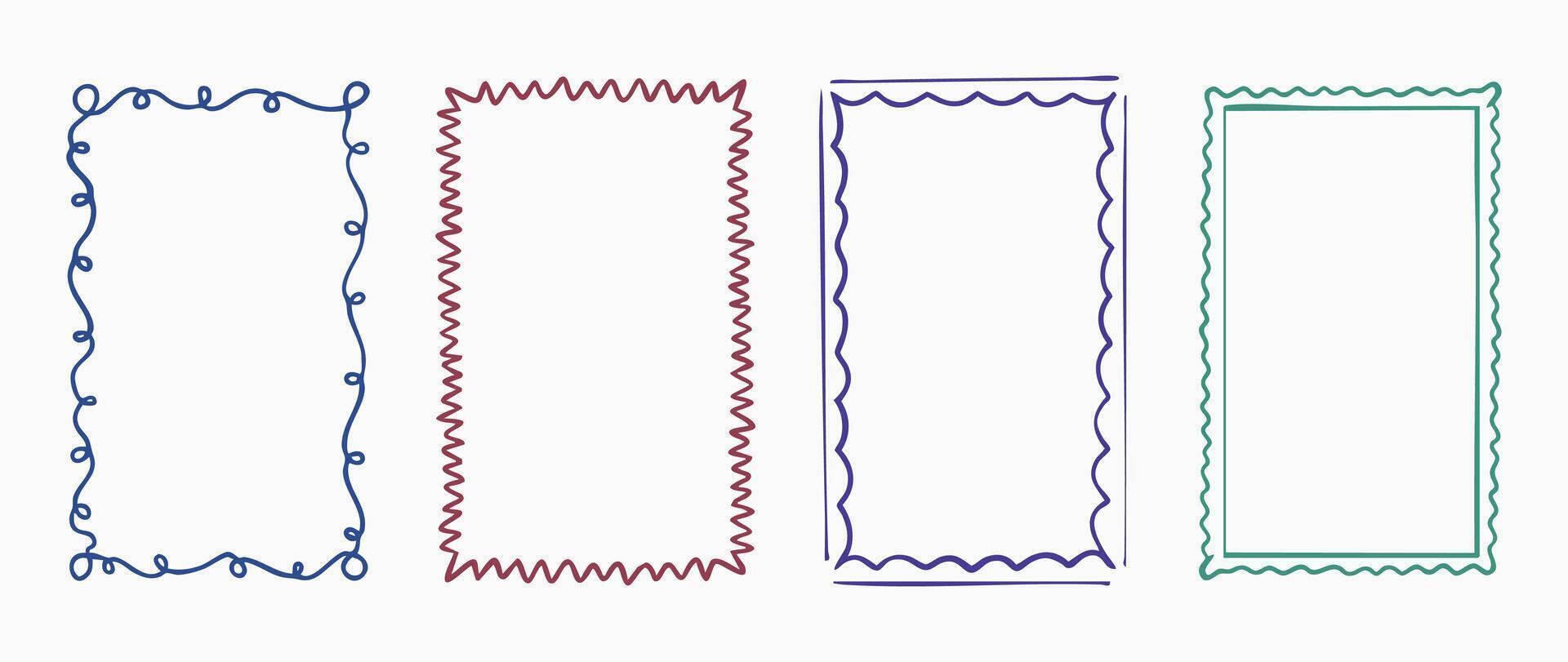 Set of empty hand drawn frames for pictures or texts and picture borders, empty hand drawn doodle, text box, decorative sticker. illustration. vector