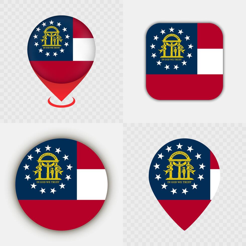 Set of Georgia State Flag Icons and Map Pins. vector