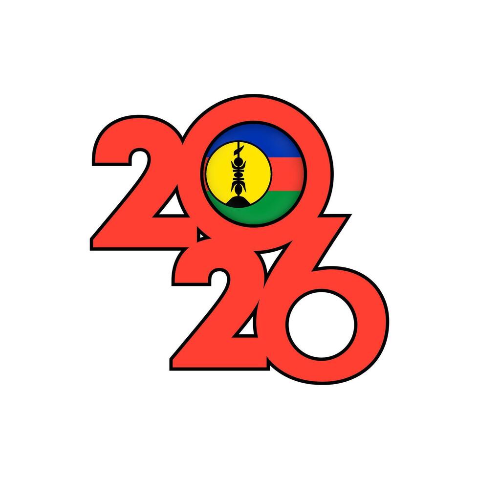 2026 banner with New Caledonia flag inside. vector
