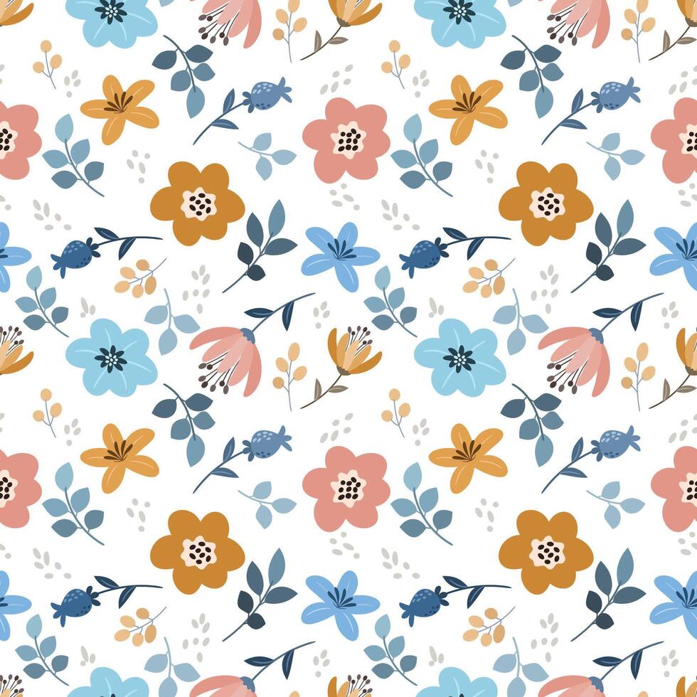 Cute abstract flowers on white background seamless pattern for fabric textile wallpaper giftwrapping paper background. vector