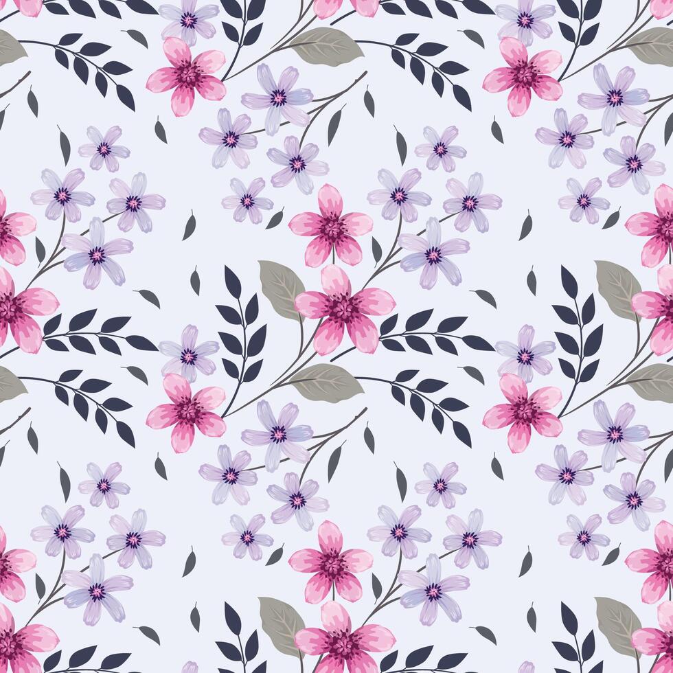 Floral pattern with pink and purple flowers vector
