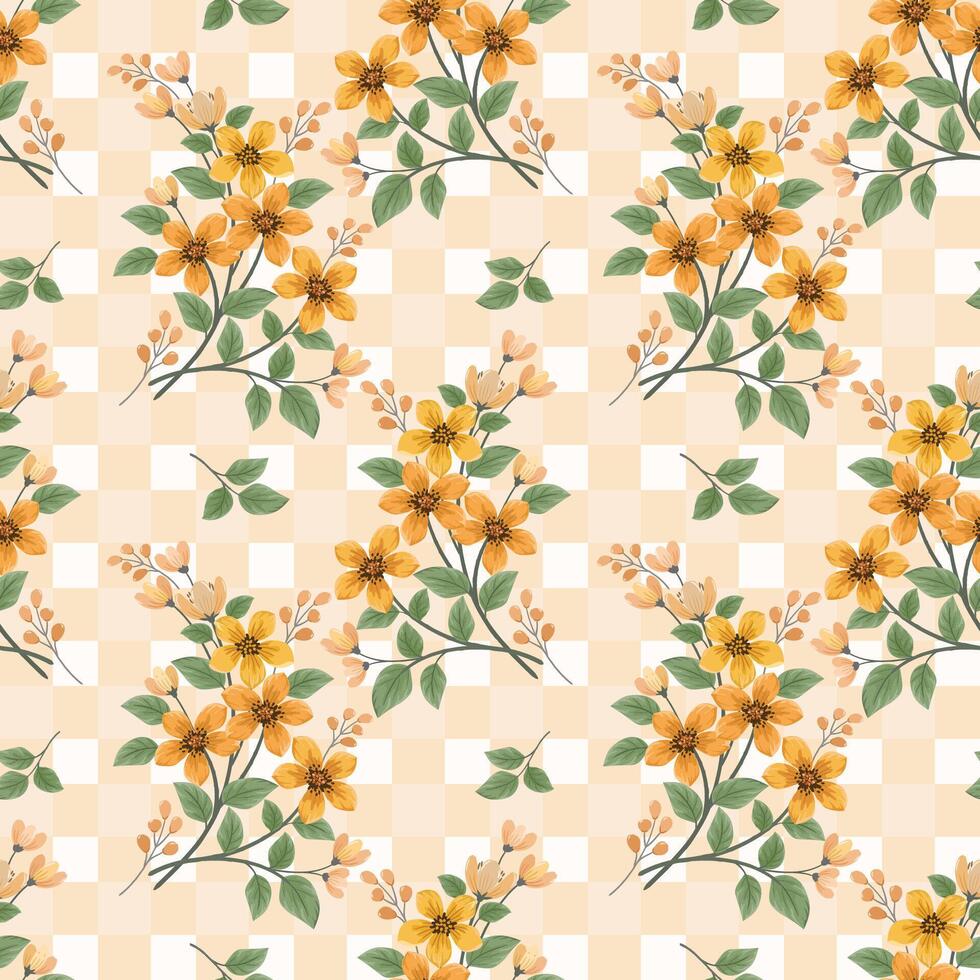 Floral pattern with orange flowers and leaves vector
