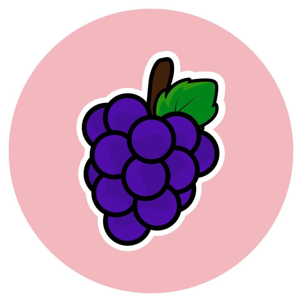 A fresh and juicy icon of a bunch of purple grapes with stem and leaf, perfect for use in food, wine, and health designs. vector