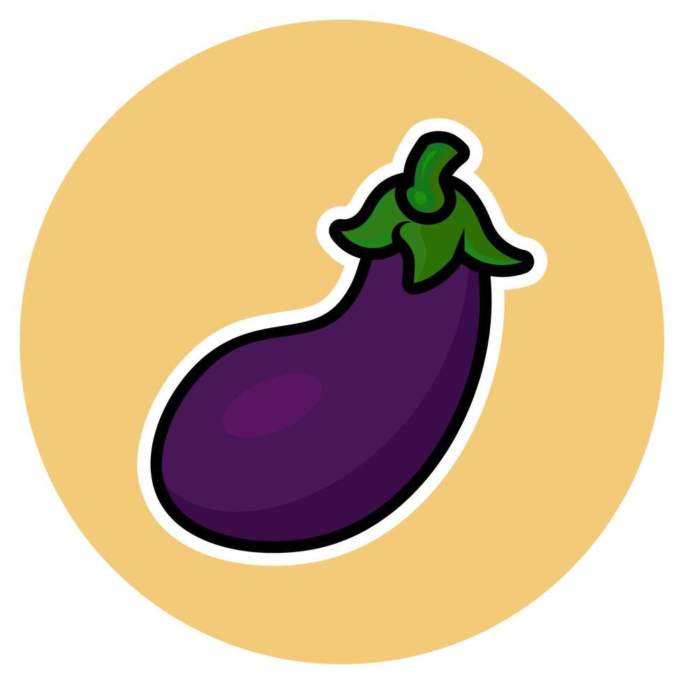 A vibrant and healthy purple eggplant icon with green leaves, perfect for use in food, health, and wellness designs. vector