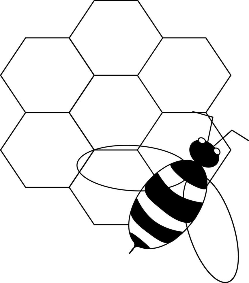 Honey bee and honeycomb composition. graphic line illustration. Silhouette sign for logo, print, comics, fashion, pop art, boards, design, stickers, decoration, posters vector