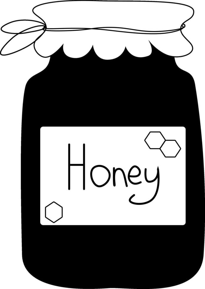 Jar honey composition. graphic line illustration. Silhouette sign for logo, print, comics, boards, design, stickers, decoration, posters Coloring Sheet for Stress Relief and Relaxation vector