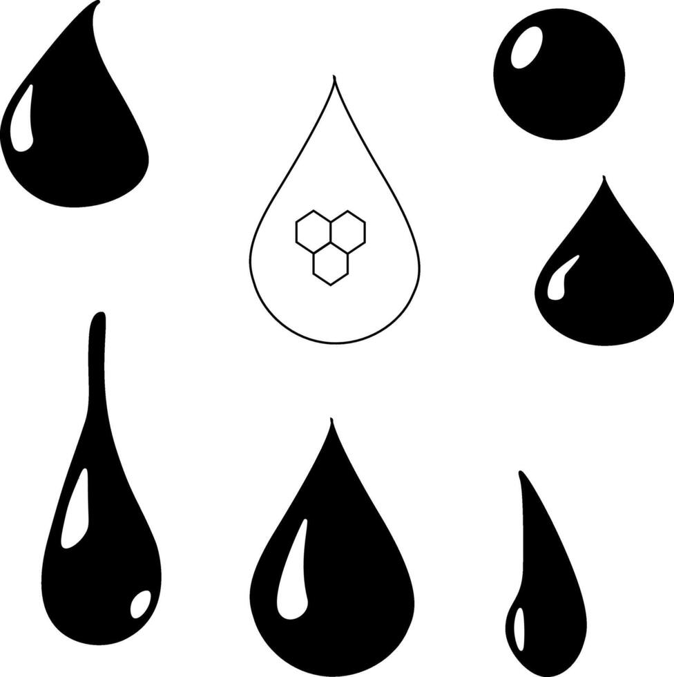 Water honey drop isolated set. graphic line illustration. Silhouette sign for logo, print, comics, fashion, pop art, boards, design, stickers, decoration, posters vector