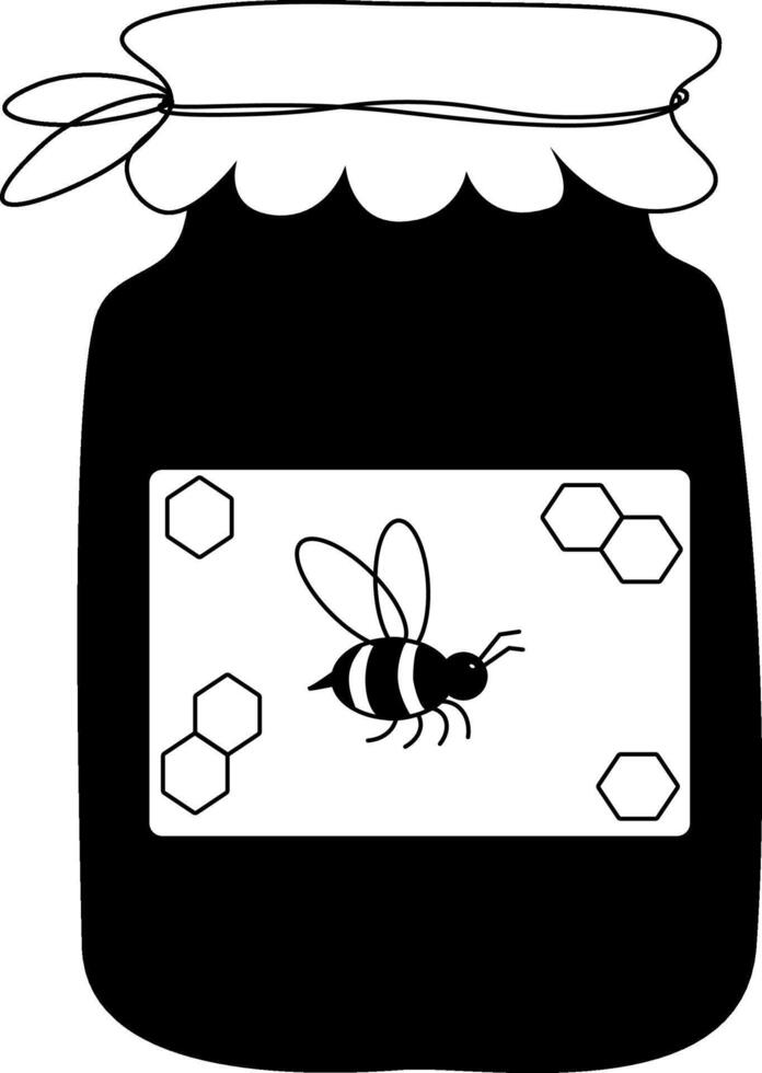 Elegant honey jar with bee and hexagon composition. graphic line illustration. design for fashion graphics, textile prints, fabrics, wallpapers. For logo, web, package, sticker. vector
