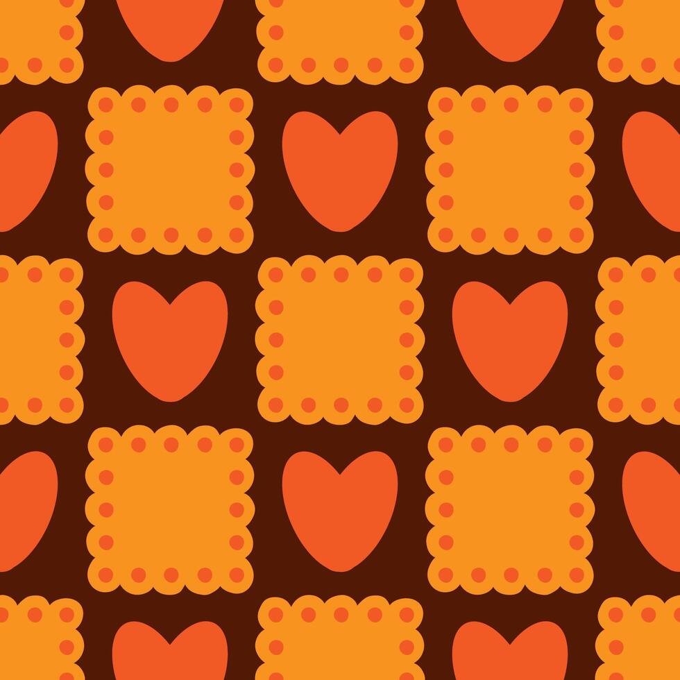 Preppy hearts, cookie lace geometric seamless pattern in square. vintage texture textile baby clothe vector