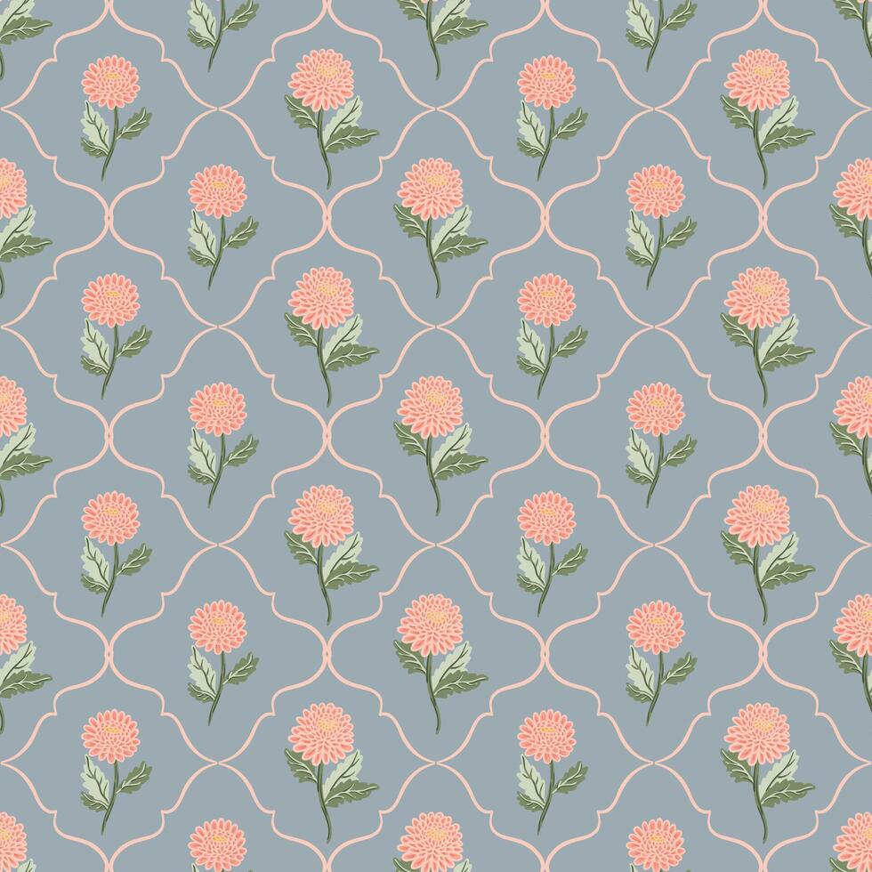Floral pattern with pink flowers and leaves vector