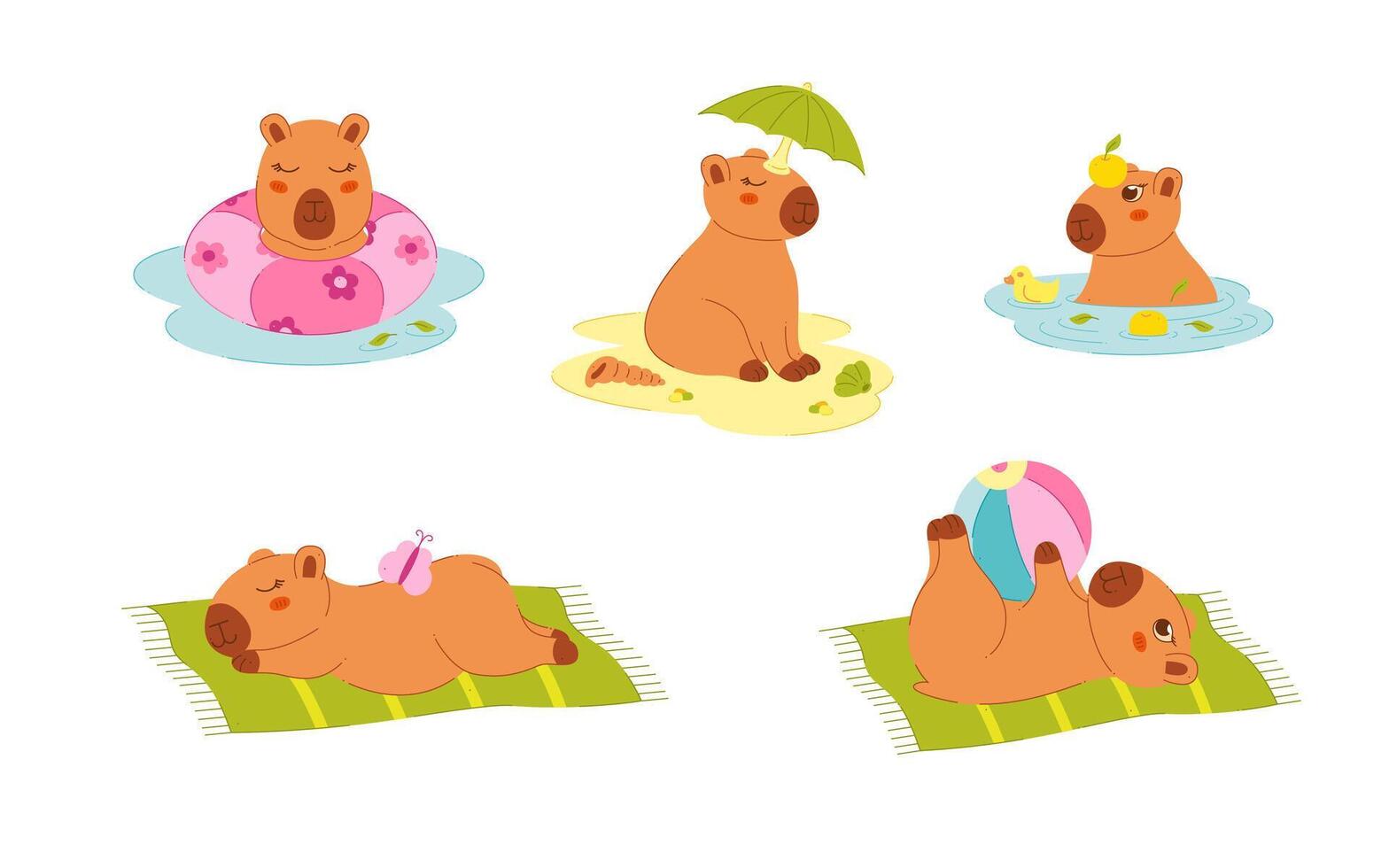Capybaras relaxing by the pool vector