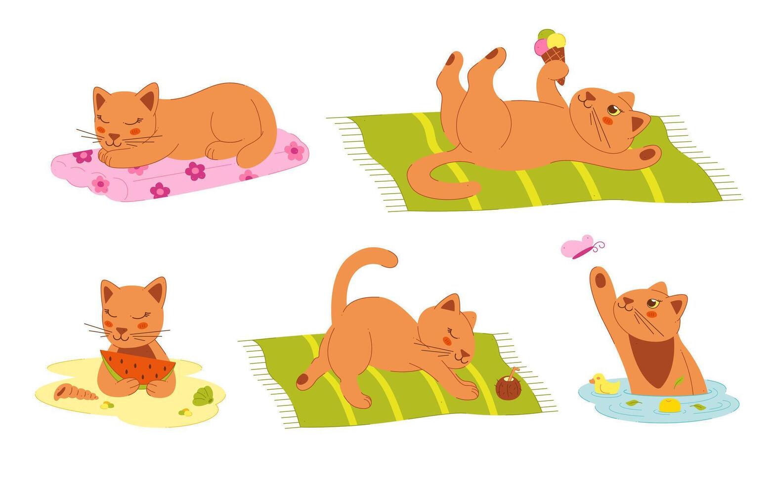 Cats relaxing and enjoying summer activities vector