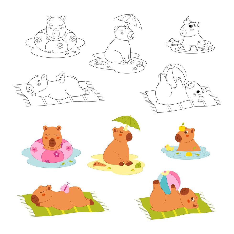 Cartoon bears having fun in summer vector