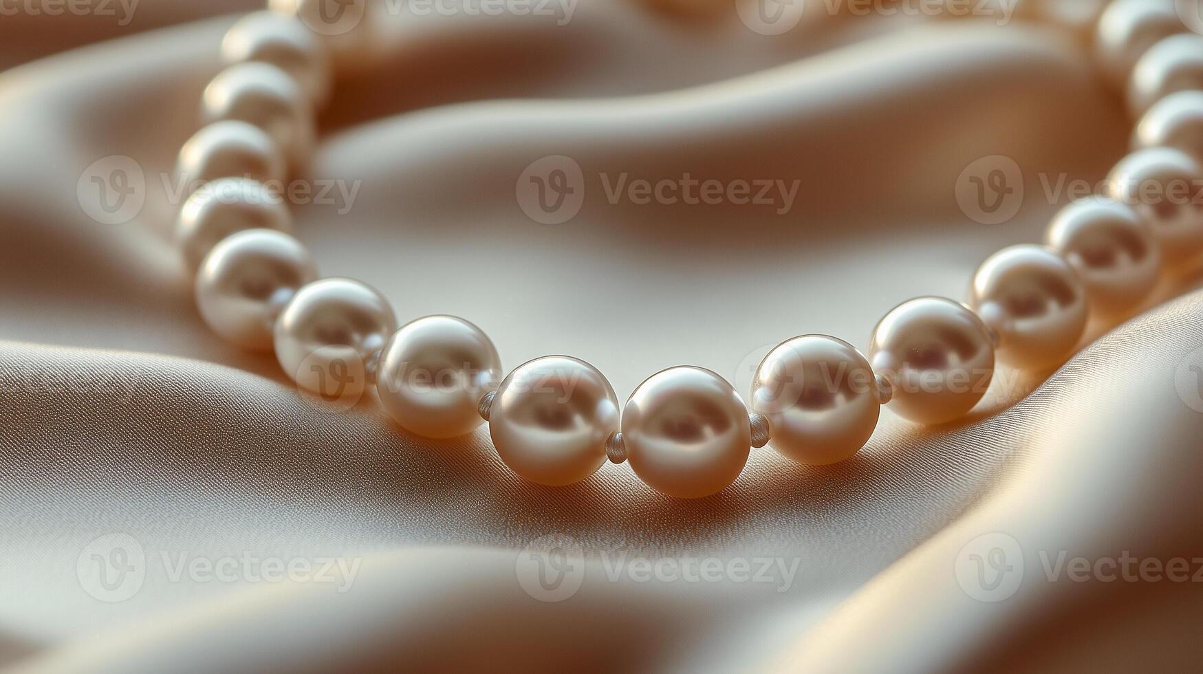 Pearl necklace on satin background photo