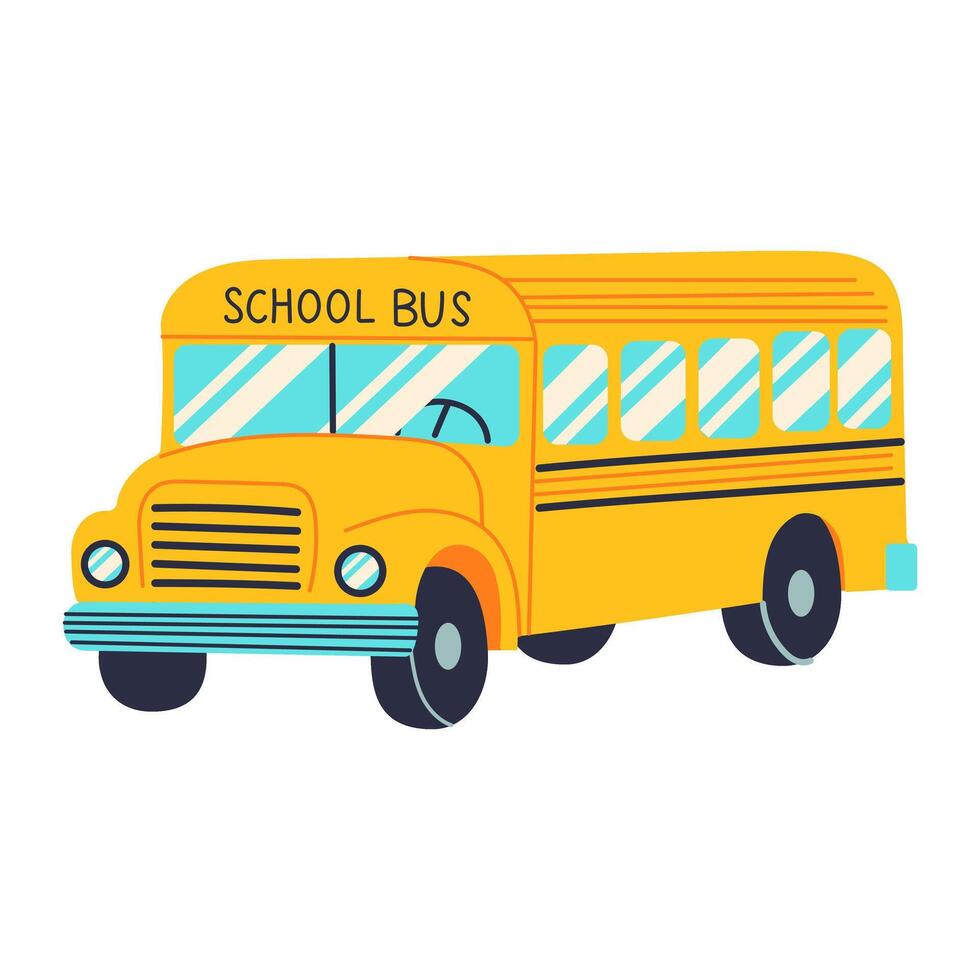 A yellow school bus with the words school bus on the front. The bus is parked on a white background vector