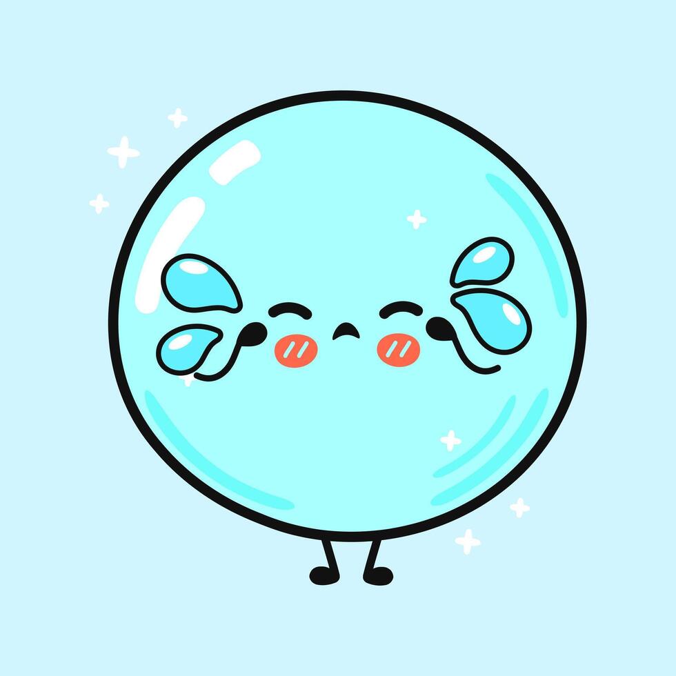 A cute, sad cartoon bubble character with tears and rosy cheeks on a light blue background. vector