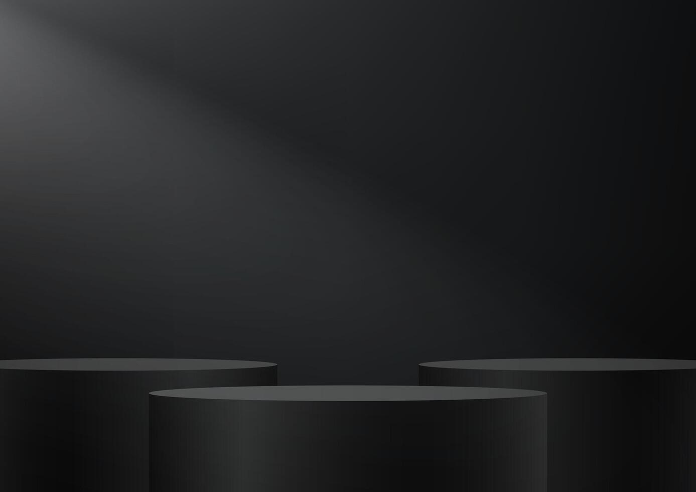 Abstract 3D black cylinder pedestal podium background on black wall scene space for product display presentation, Stage showcase. illustration. vector