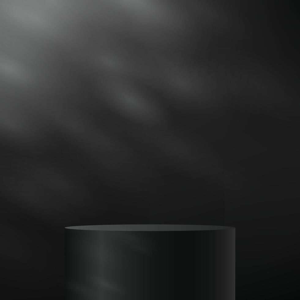 Empty black studio room background. Black background 3d with podium Empty room with shadow leaves. Space for selling products on the website. illustration. vector