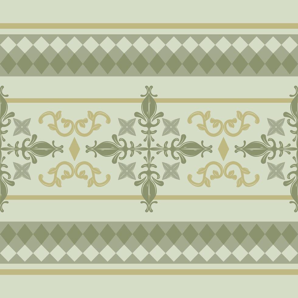 Dainty Classical Flawless Scroll Ornament Victorian Inspired And Geometric Combine Elegance Rich Pattern Border. Green Jade Royal Tones Expensive Ancient Wealth Color Hand Drawn for Silk Embroidery vector