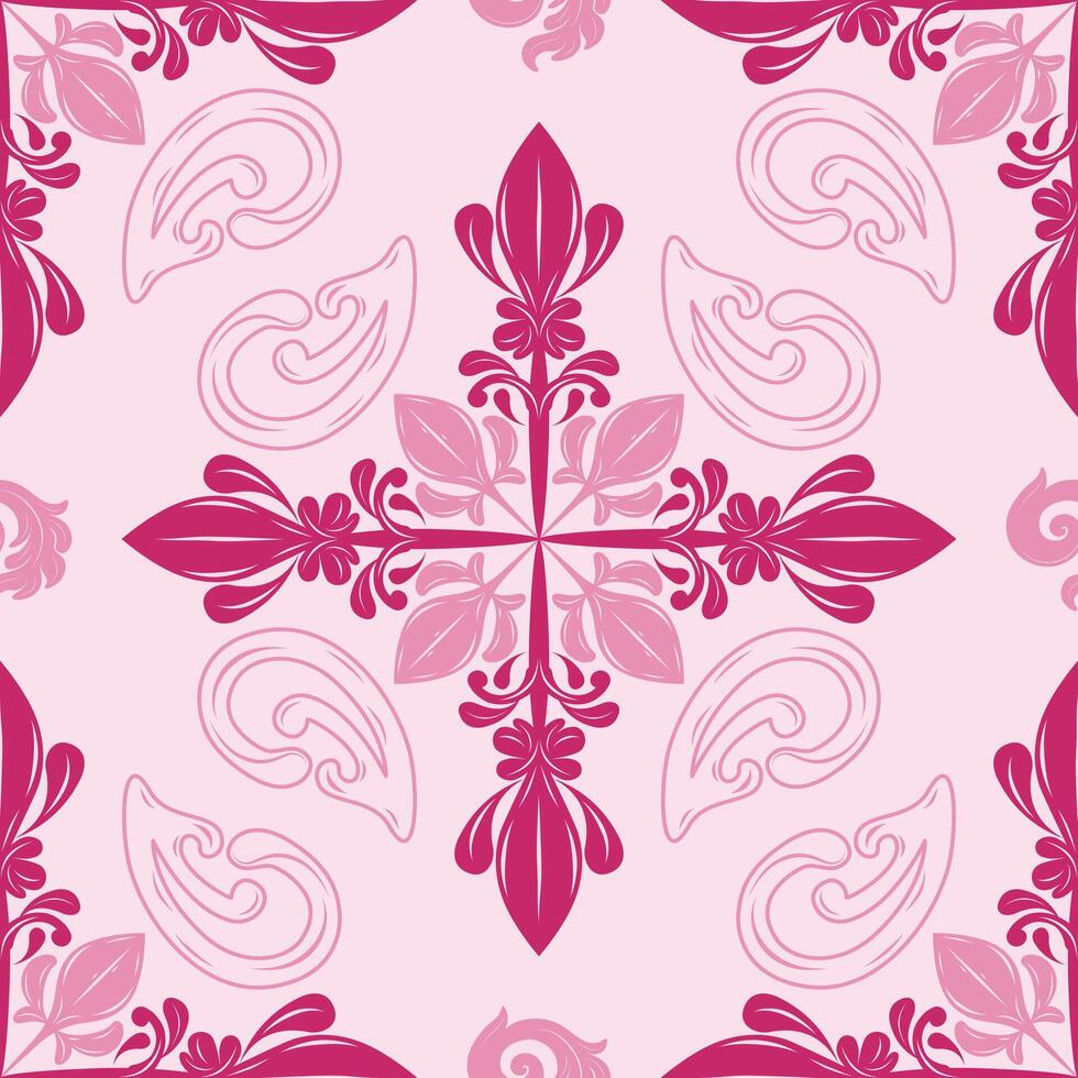 Luxury Repeat Sense of Rich Baroque Rococo Inspired Hand Drawn Sweet Abstract Flowers. Fine Neatly Elegance Pink Shades Blooming Sweet and Sexy Expression for Decoration Dress Garment Textiles Tiles vector