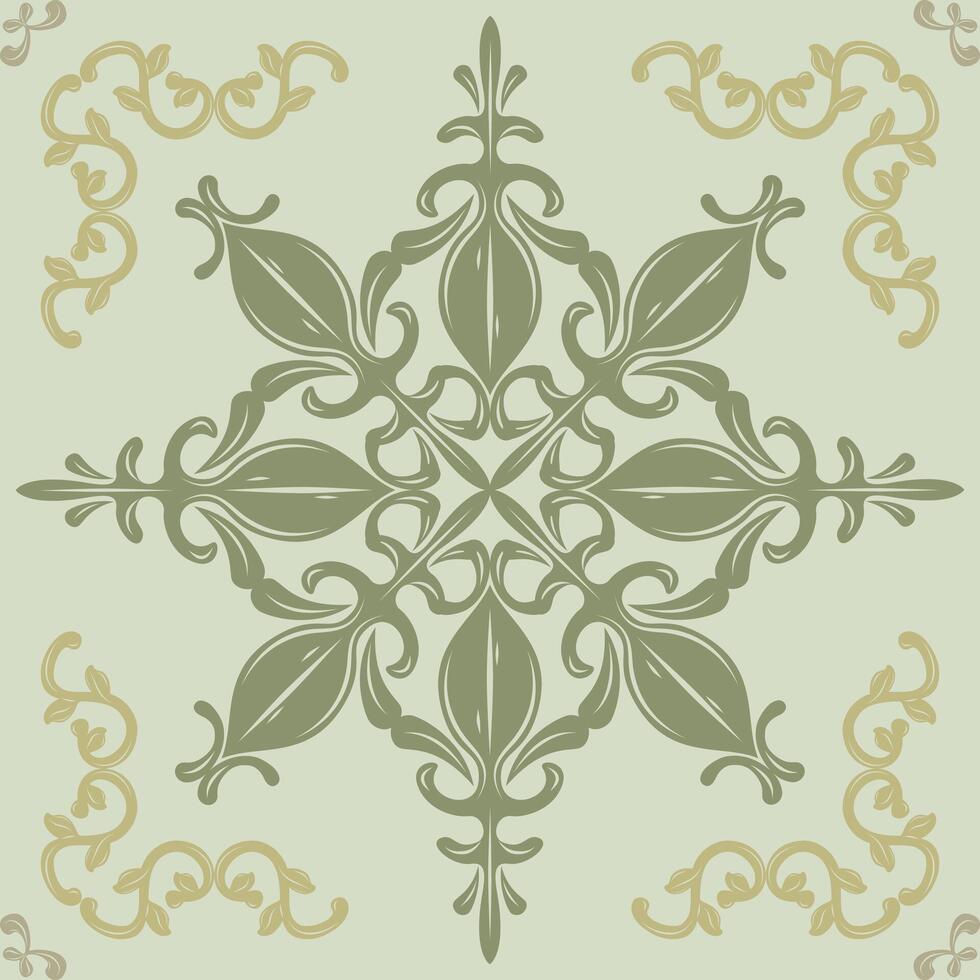 Elaborate Fantasy Blooming Luxury Green Jade Gold Ornament Scroll on Celadon Pastel Background. Royal Classic Elegance Style for Expensive Haute Couture Seamless Pattern for Tiles Floor Embroidery Rug vector
