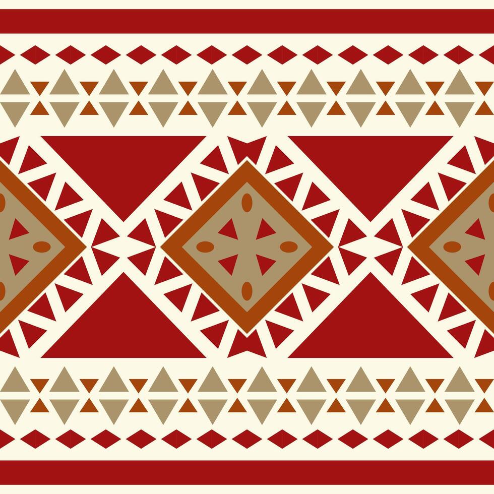 Sense of Ethnic Beautiful Neatly Detailed with Red Gold On Light Beige Background. Tribal Seamless Border Pattern Triangle Making for Embroidery Homespun Cotton Vibe Needlecraft Handmade Product Scarf vector