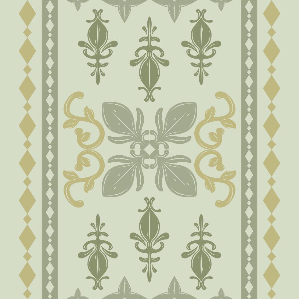 Detailed Glamorous Scent of Florals Royal Botany Green Jade Breath Nature Expression. Elegance Medieval Scroll Ornament Gold and Celadon Luxury Vibe Seamless Border Pattern for Shirt Embroidery Carpet vector