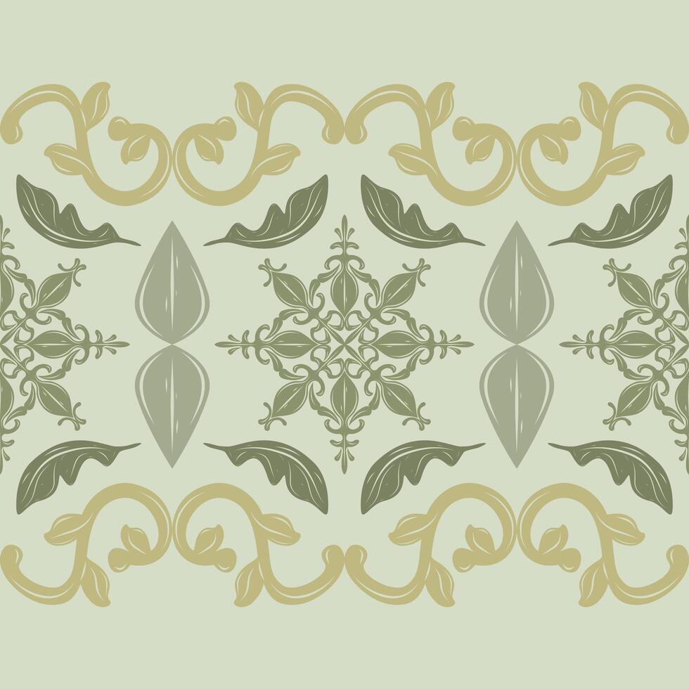 Celadon Royal Exquisite Botany Baroque Style with Golden Scroll Ornament Green Jade Color Cross Buds Leaf Florals Design for Delicate Rich Detailed Work Embroidery Textile Print Fabric Ceramic Brocade vector