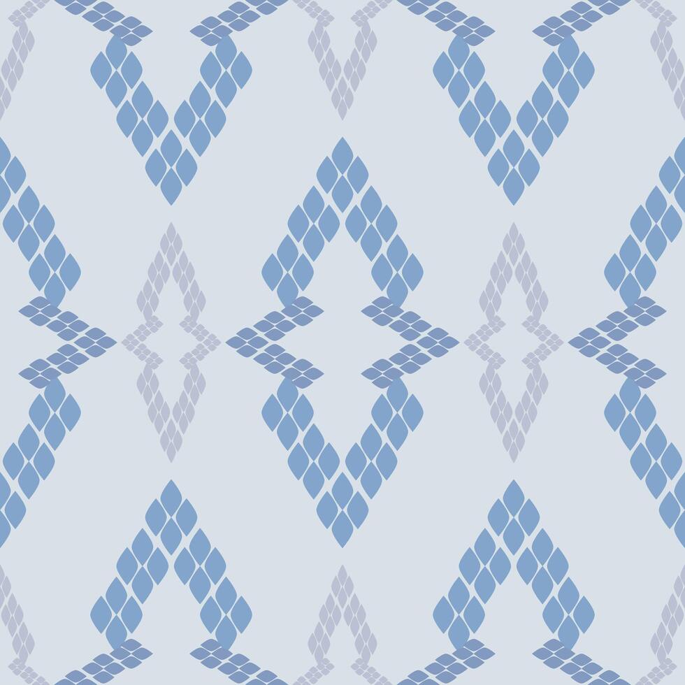 Abstract Luxury Ikat Opulence Modern Motif Bluish Grey on Light Background. Geometric Ornament Diamond Detailed Linear Seamless Pattern. Classy Chevron Herringbone Style Embroidery Silk Weaves Fabric vector