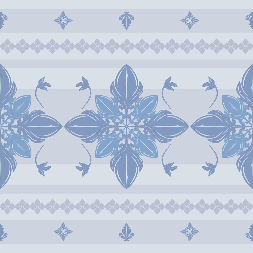 Artistic Silver Grey Bluish Tones Elaborate Motif Luxury Handicraft Blooming Striped Border Pattern. Delicate Rich and Classy Glamorous Medieval Scroll Ornament Victorian Embroidery Ceramic Textiles vector
