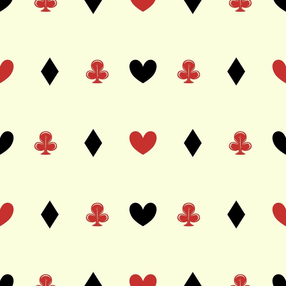 Minimal playing card suit symbols arranged in a seamless grid. A clean and versatile pattern for gaming themes and backgrounds. Less is more charming luck repeat luck for paper wrapping, textile, tile vector