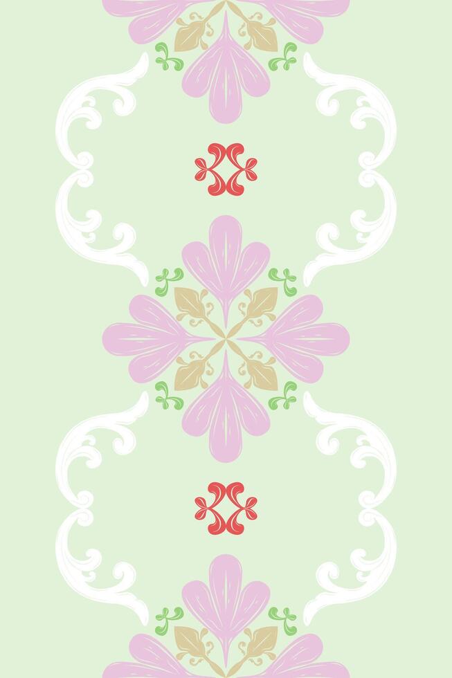 Dainty Sweetly Feminine Whitework Elaborate Needlecraft Hand Drawn Scroll Ornament Victorian Baroque Embroidery Border Pattern. Pink Red Green White Frame Striped Petal Blooming for Lace Filigree Tile vector
