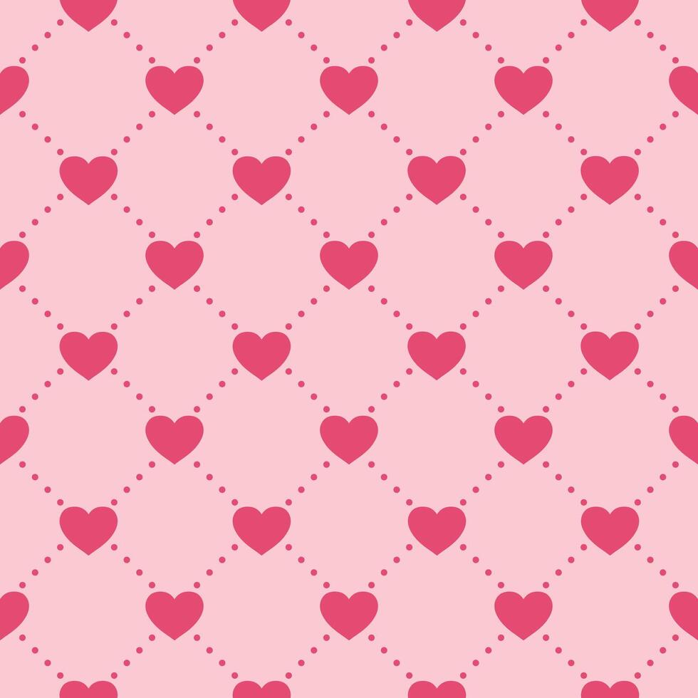 Seamless pattern with hearts Geometric pink repeating texture of dotted rhombuses with hearts in nodes. vector