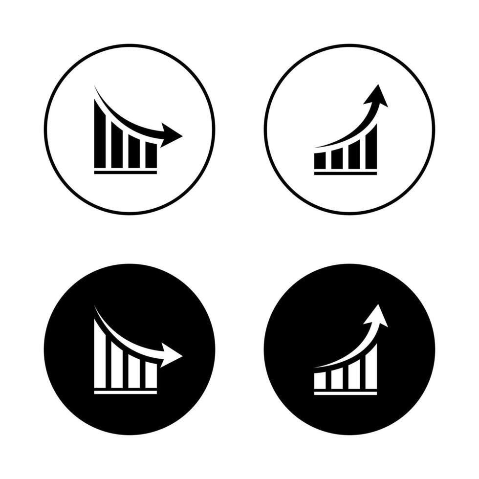 Decrease and increase chart icon with arrow. Negative and positive trend symbol in black circle vector