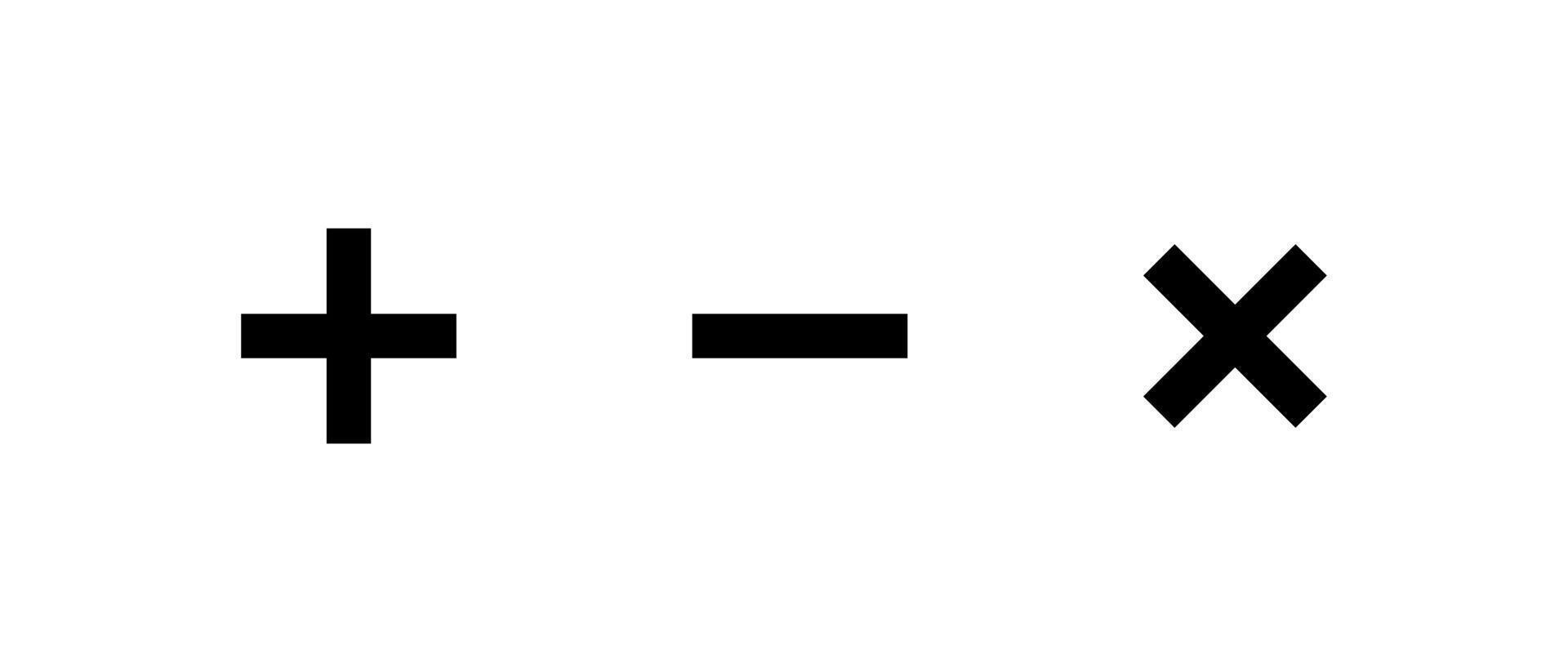Add, remove, and delete icon. Positive, negative, and close symbol. Plus, minus, and cross sign vector