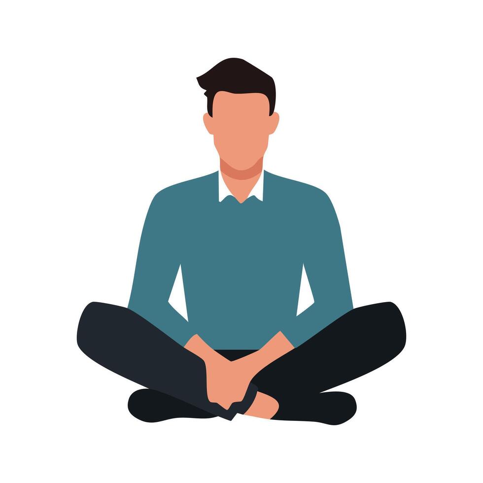 Man meditates in nature and leaves. Concept illustration for yoga, meditation, relaxation, recreation, vector