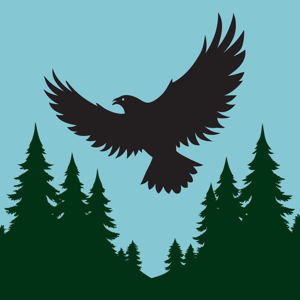 Eagle Flying High Above Tall Trees vector