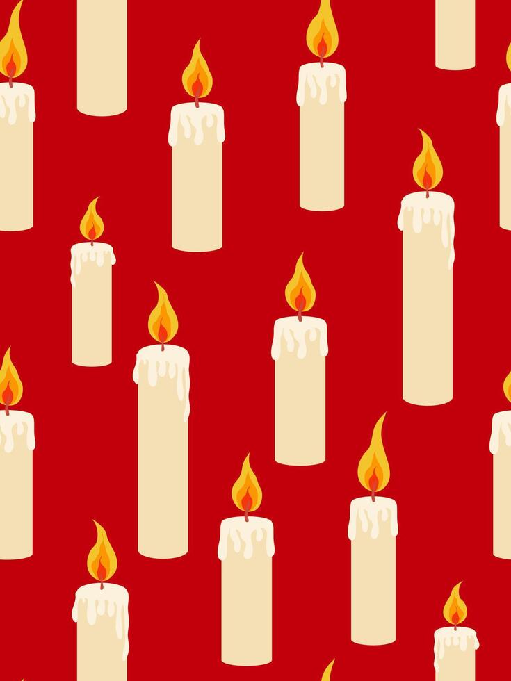 candle light seamless pattern on red background warm glowing wax illustration burning candles repeating vector