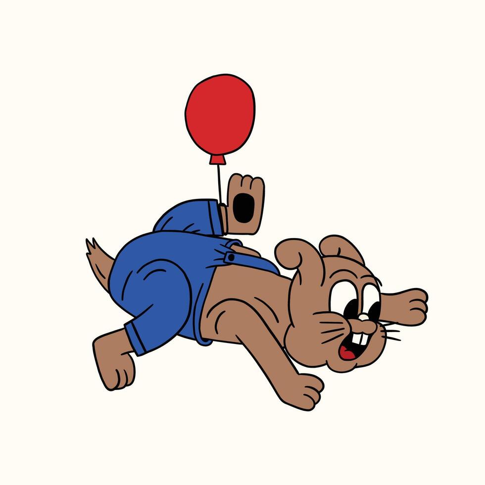 rabbit and balloon retro cartoon character illustration vector