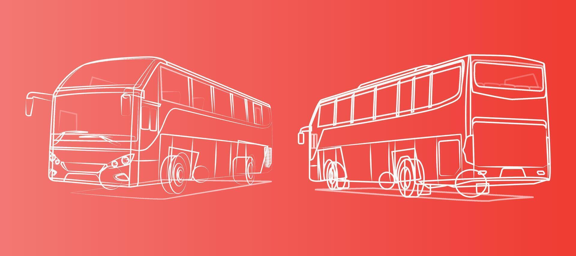 City bus front and back view line art in a red background vector