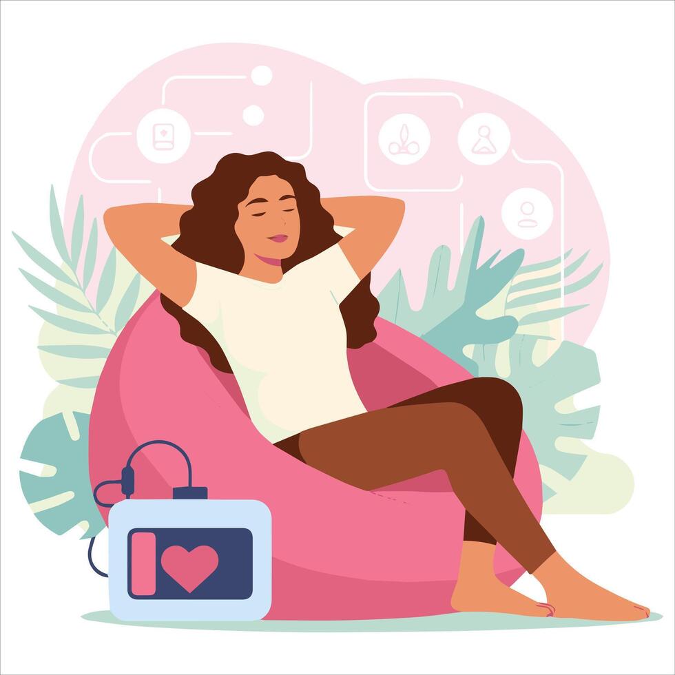 A woman is relaxing at home vector