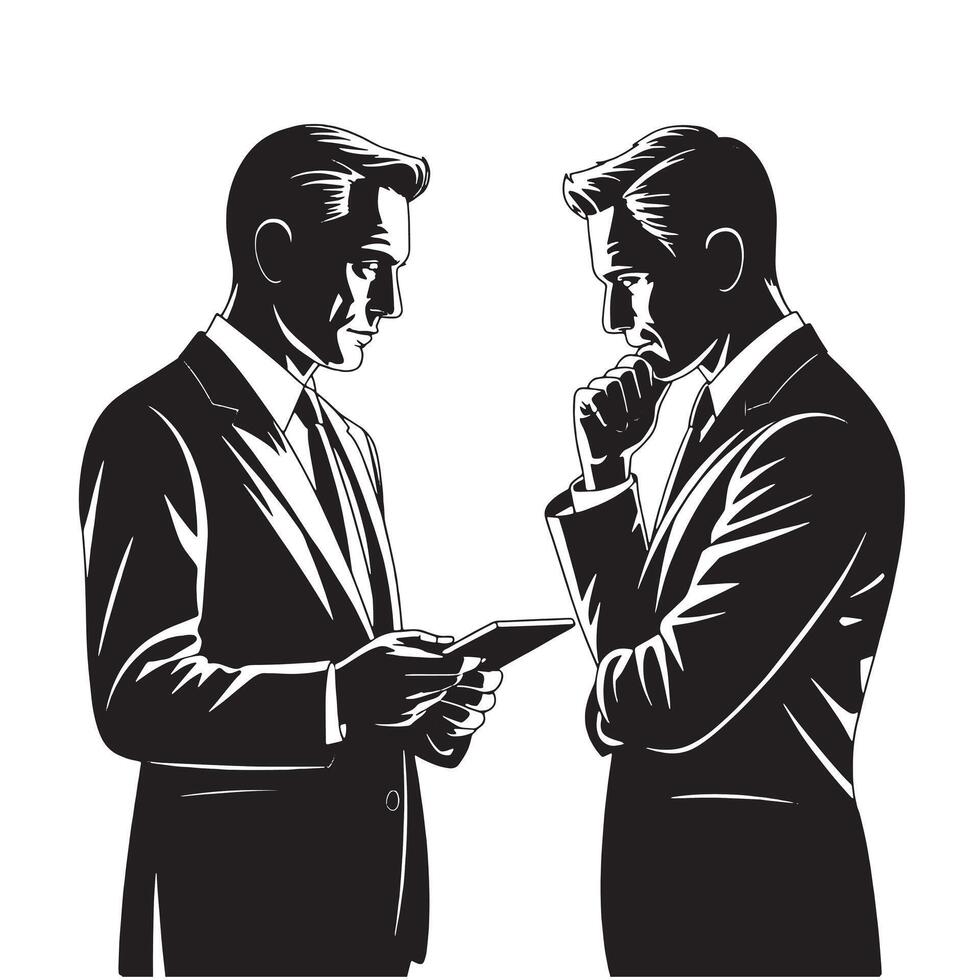 Two officer conversation silhouette vector