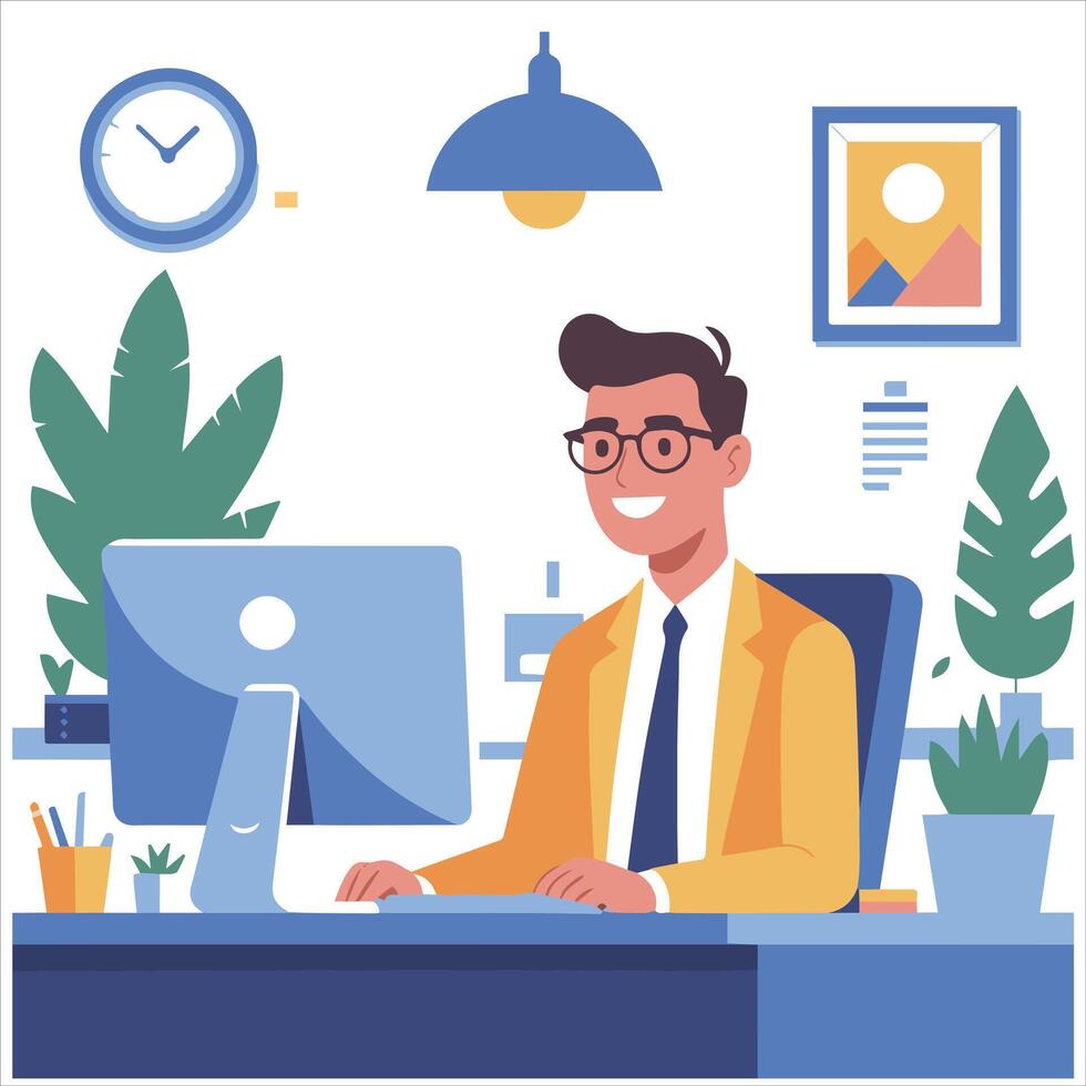 A man working at office vector