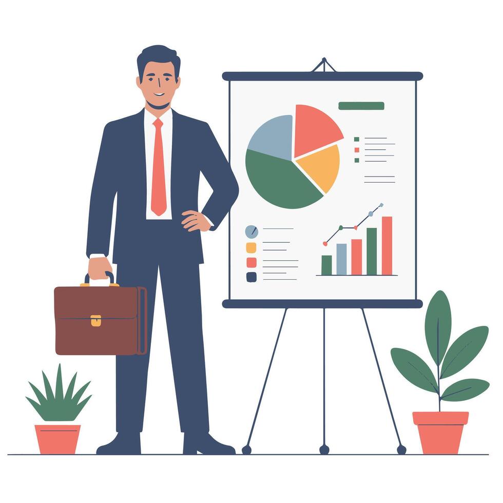 Businessman with graph chart vector