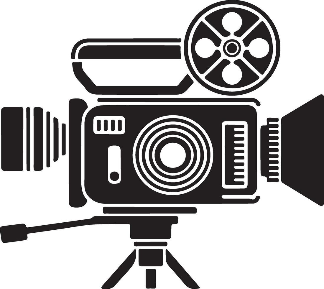 a black and white photo camera icon on a tripod vector