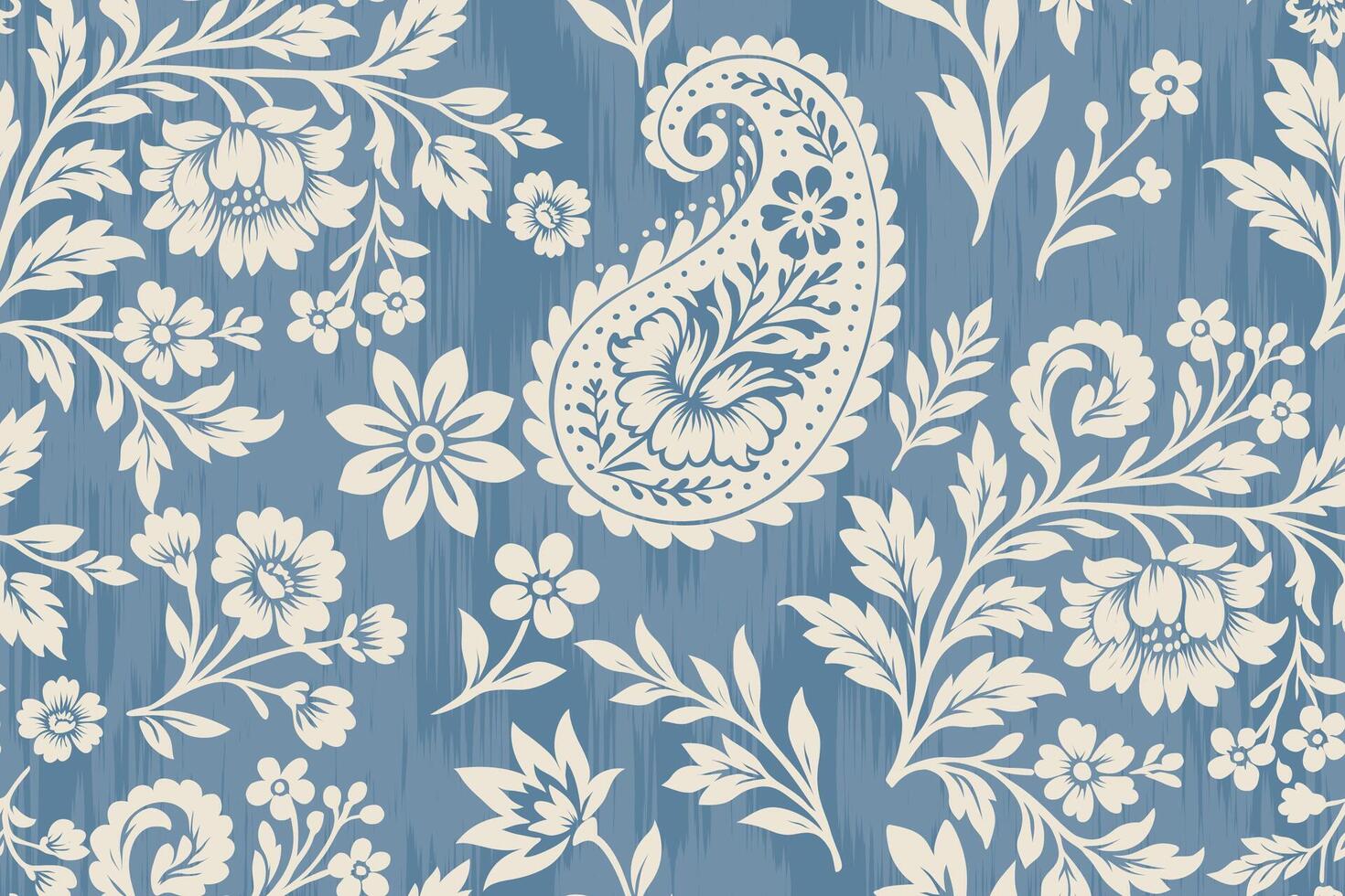Seamless ethnic ikat paisley floral embroidery pattern with decorative Indian and African motifs, boho style textile border design for fabric, traditional abstract ornament pattern illustration. vector