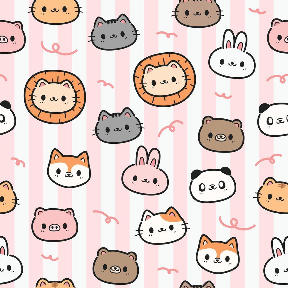 Cute animal faces on a pink background vector
