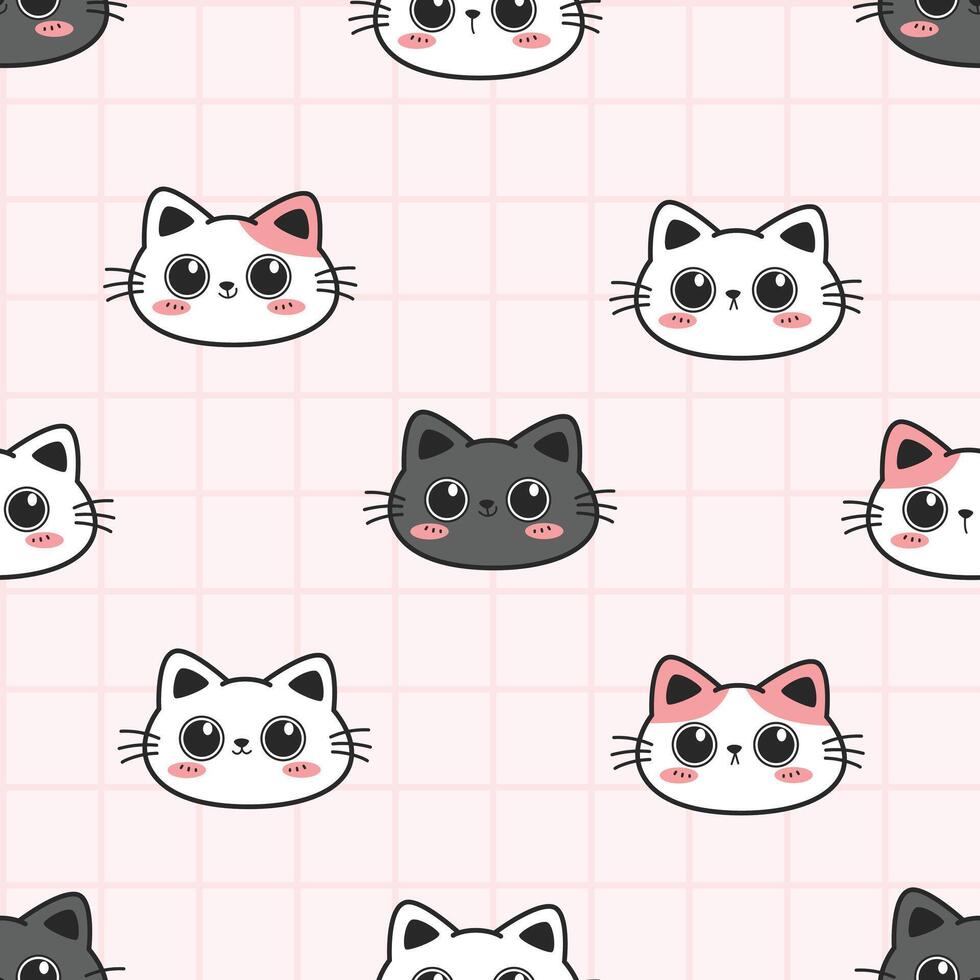 Cartoon cat faces on pink background vector
