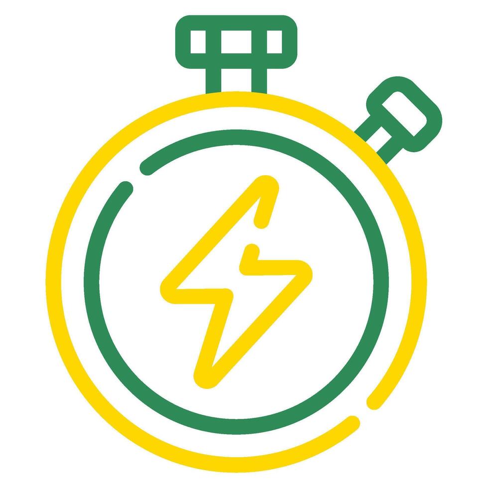 A yellow and green stopwatch with a lightning bolt vector